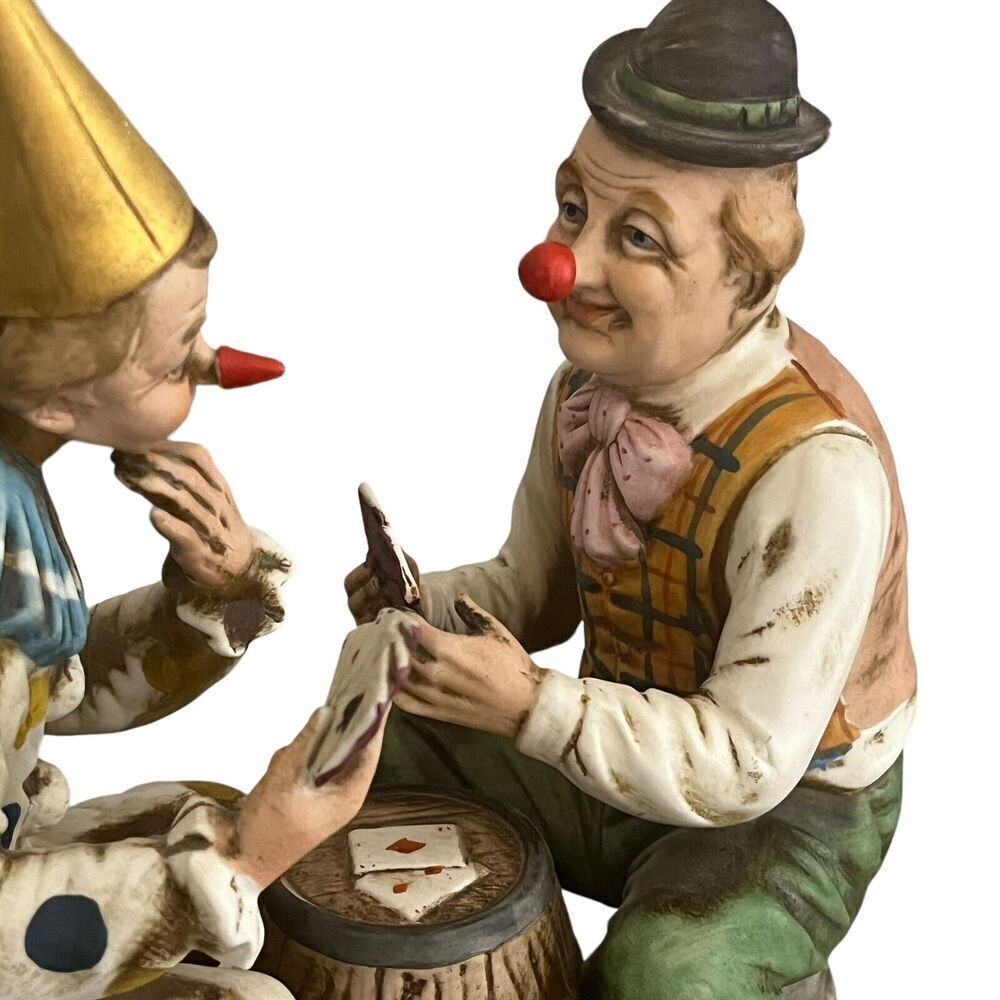 Porcellane D'arte Napcoware 273 Vintage Ceramic Clowns Sitting Playing Cards - Picture 5 of 12